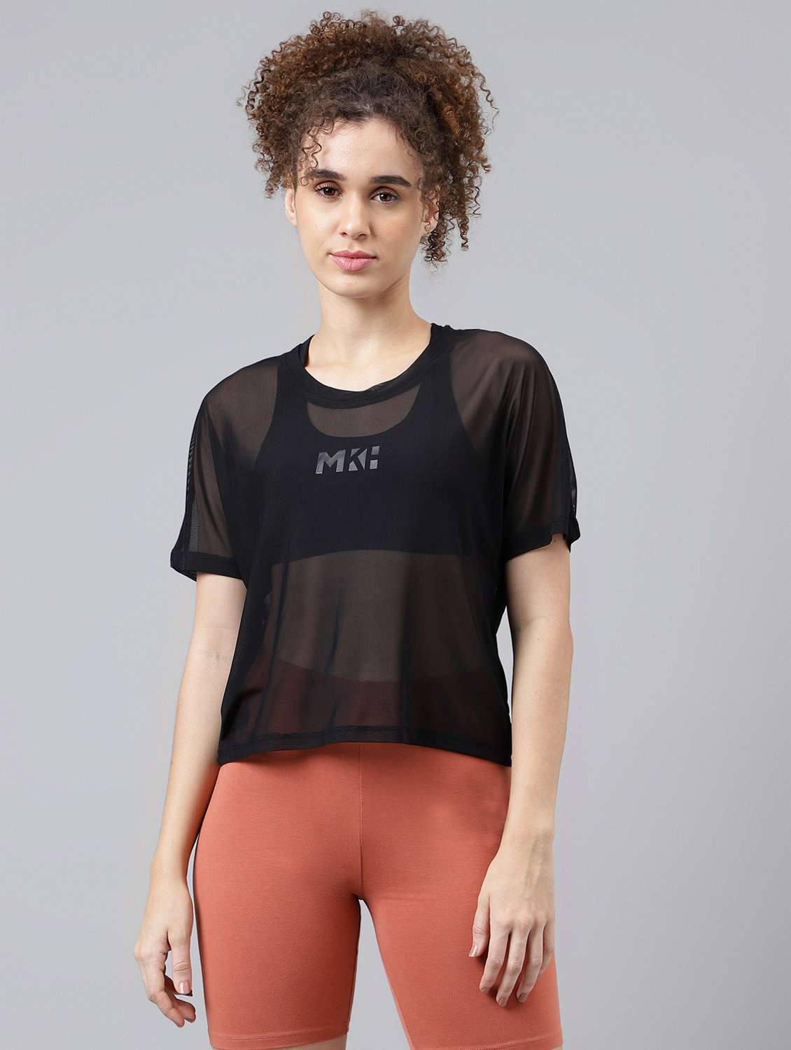 women black typographic round neck sport t-shirt