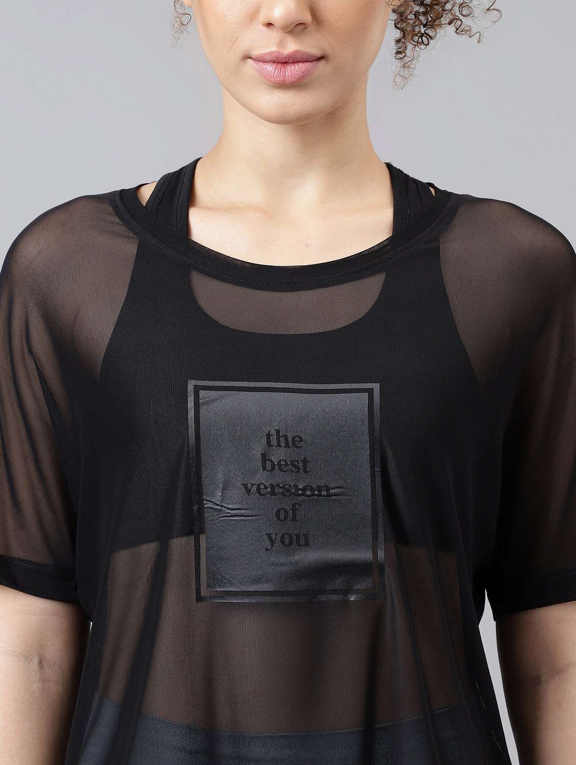 women black typographic round neck sport t-shirt - 21763391 - Standard Image - 5