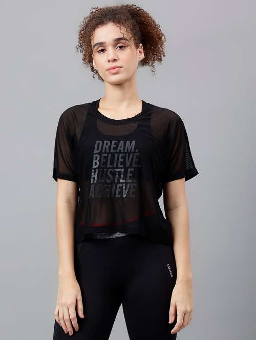 women typographic printed mesh sports t-shirt - 21763395 -  Standard Image - 0