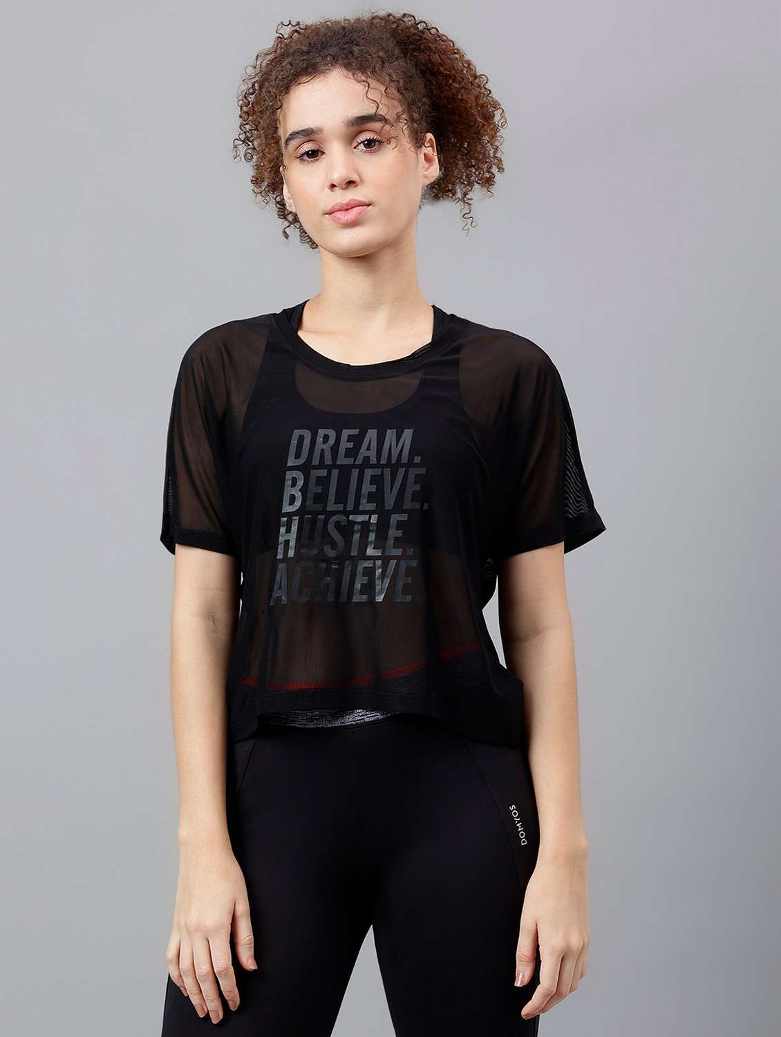 women typographic printed mesh sports t-shirt - 21763395 -  Zoom Image - 0