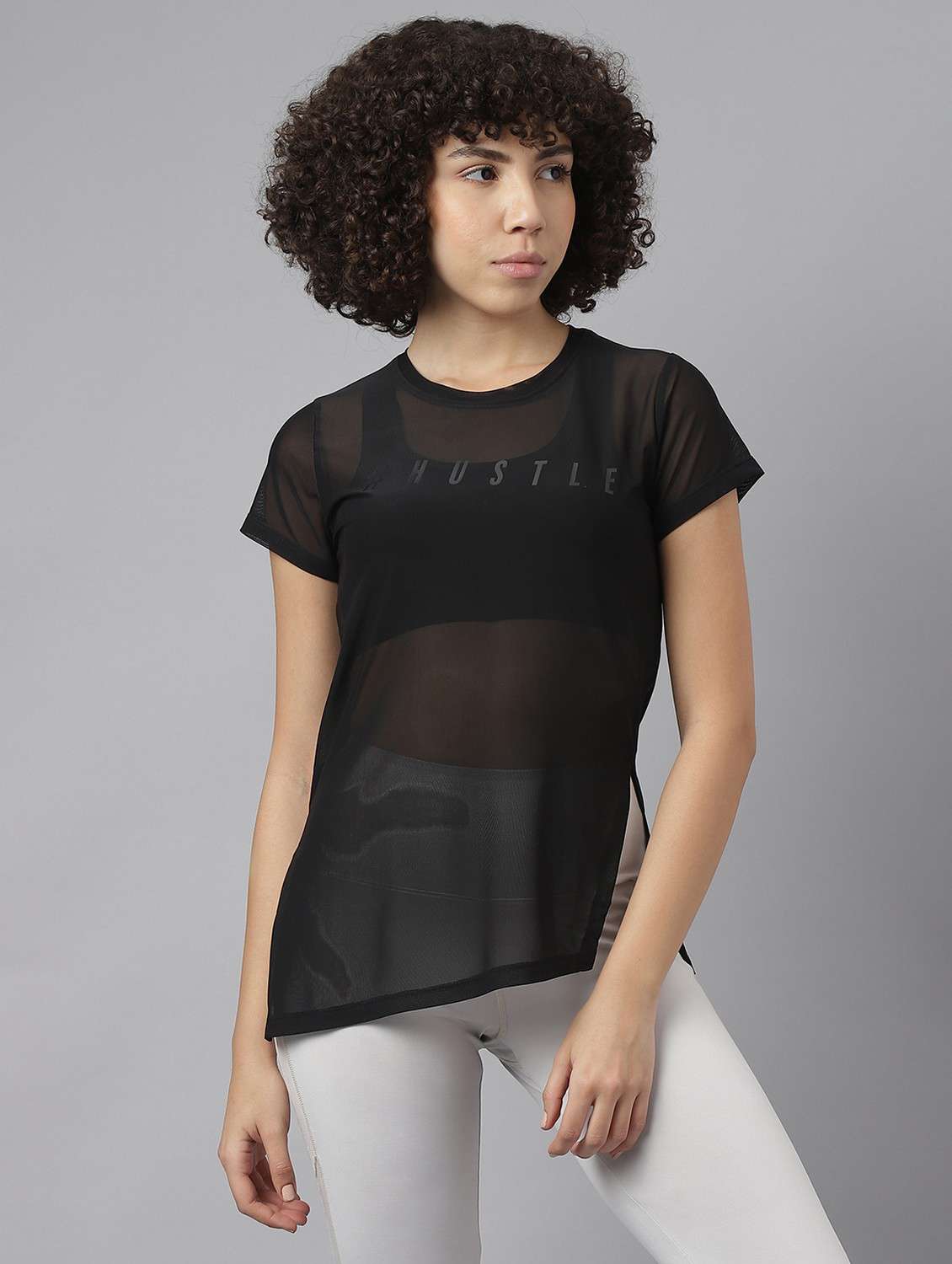 women black typographic round neck sport t-shirt