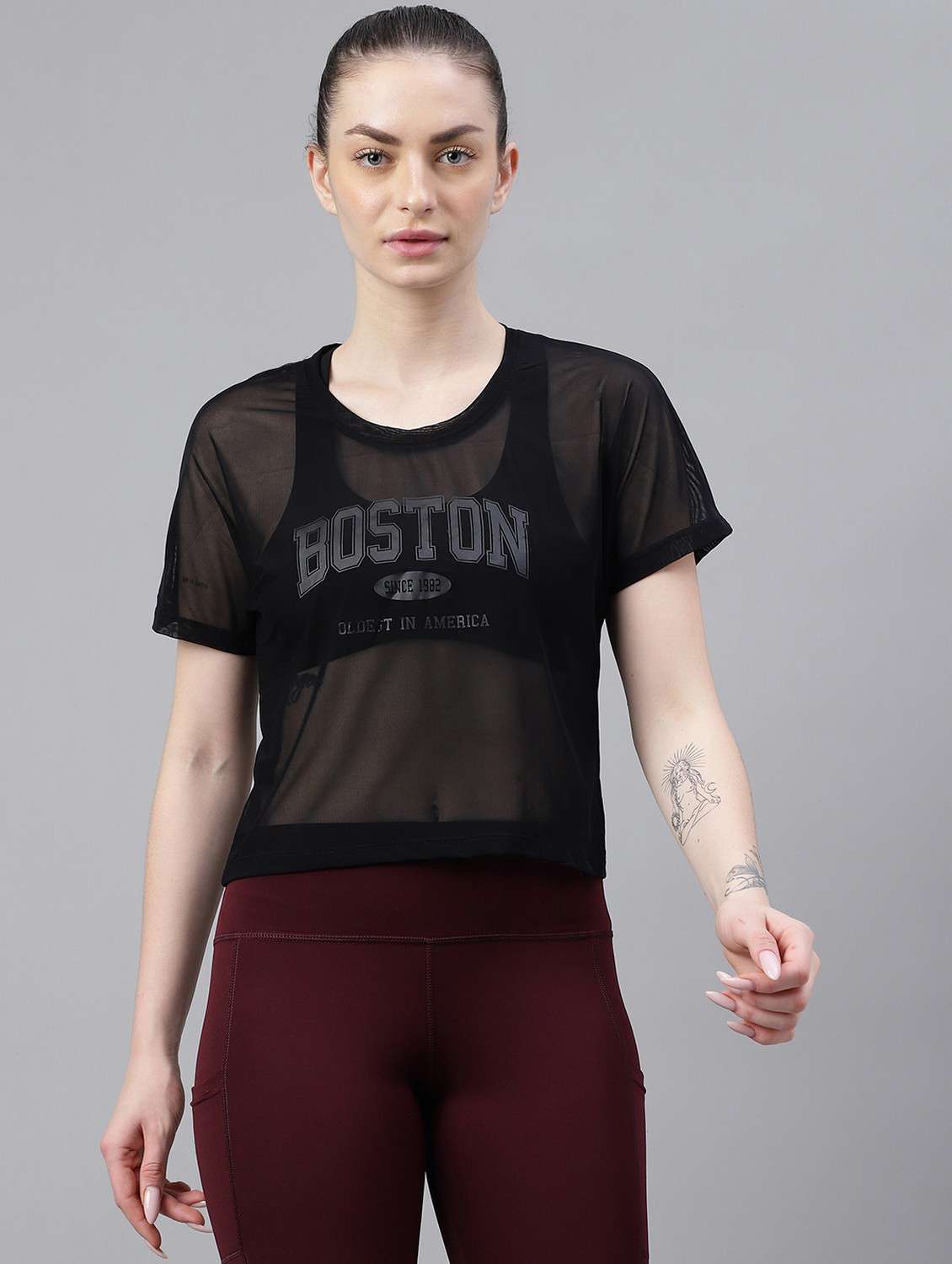women black typographic round neck sport t-shirt