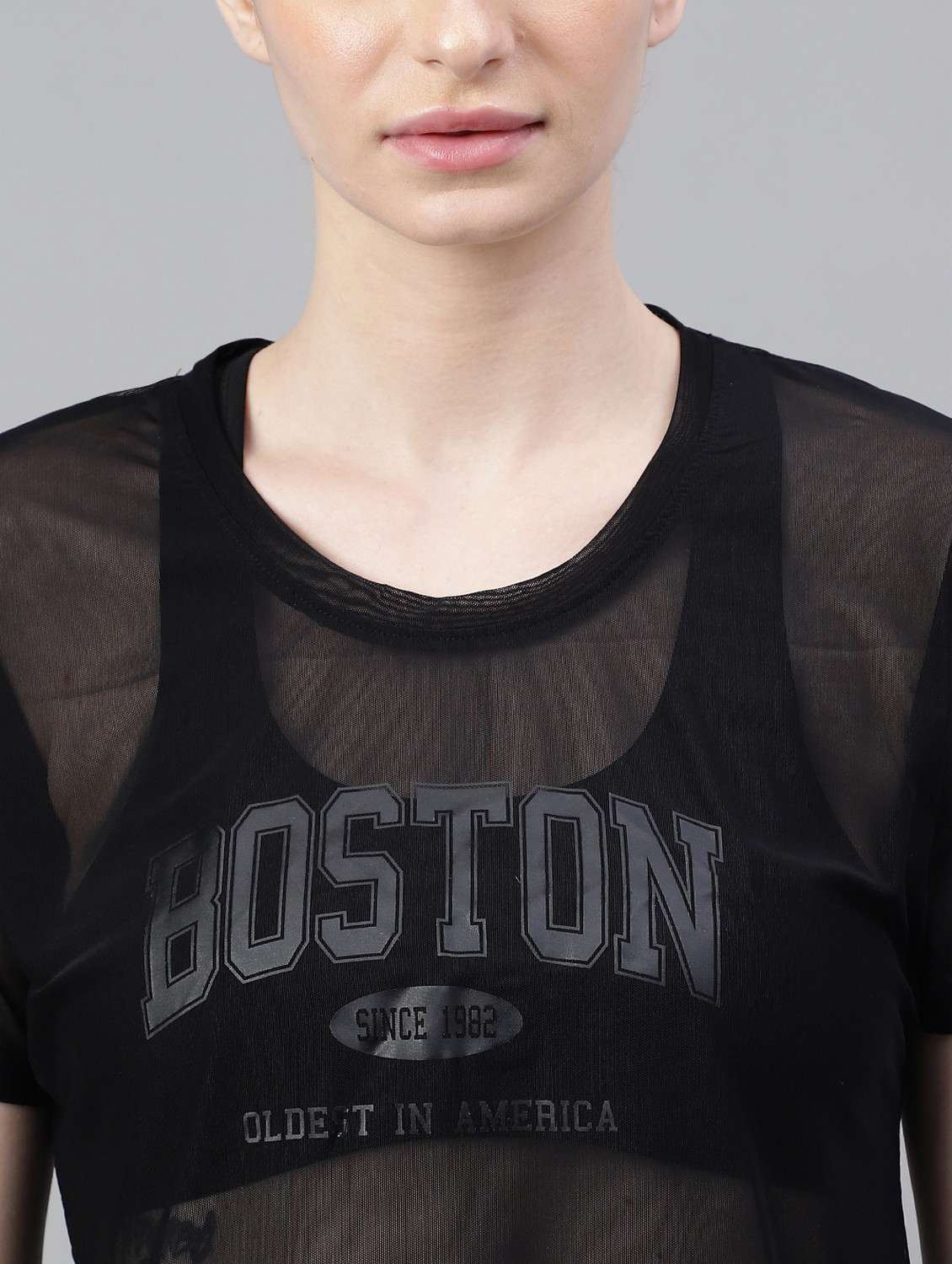 women black typographic round neck sport t-shirt - 21763399 -  Standard Image - 5