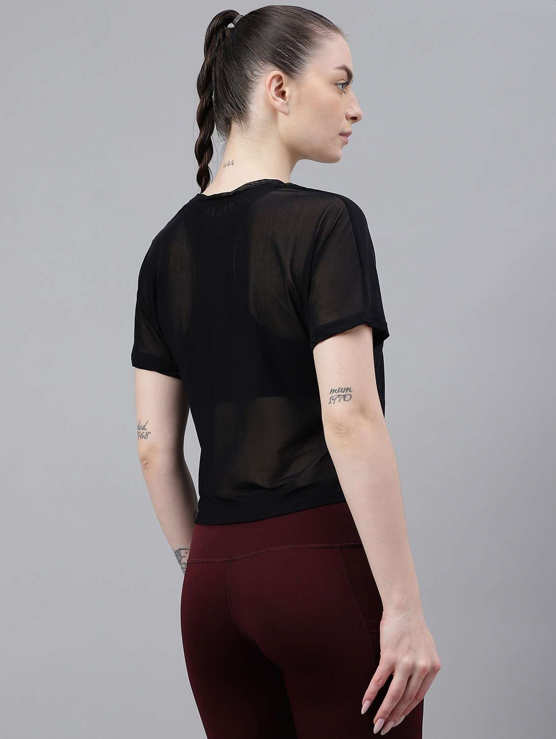 women black typographic round neck sport t-shirt - 21763401 -  Standard Image - 3