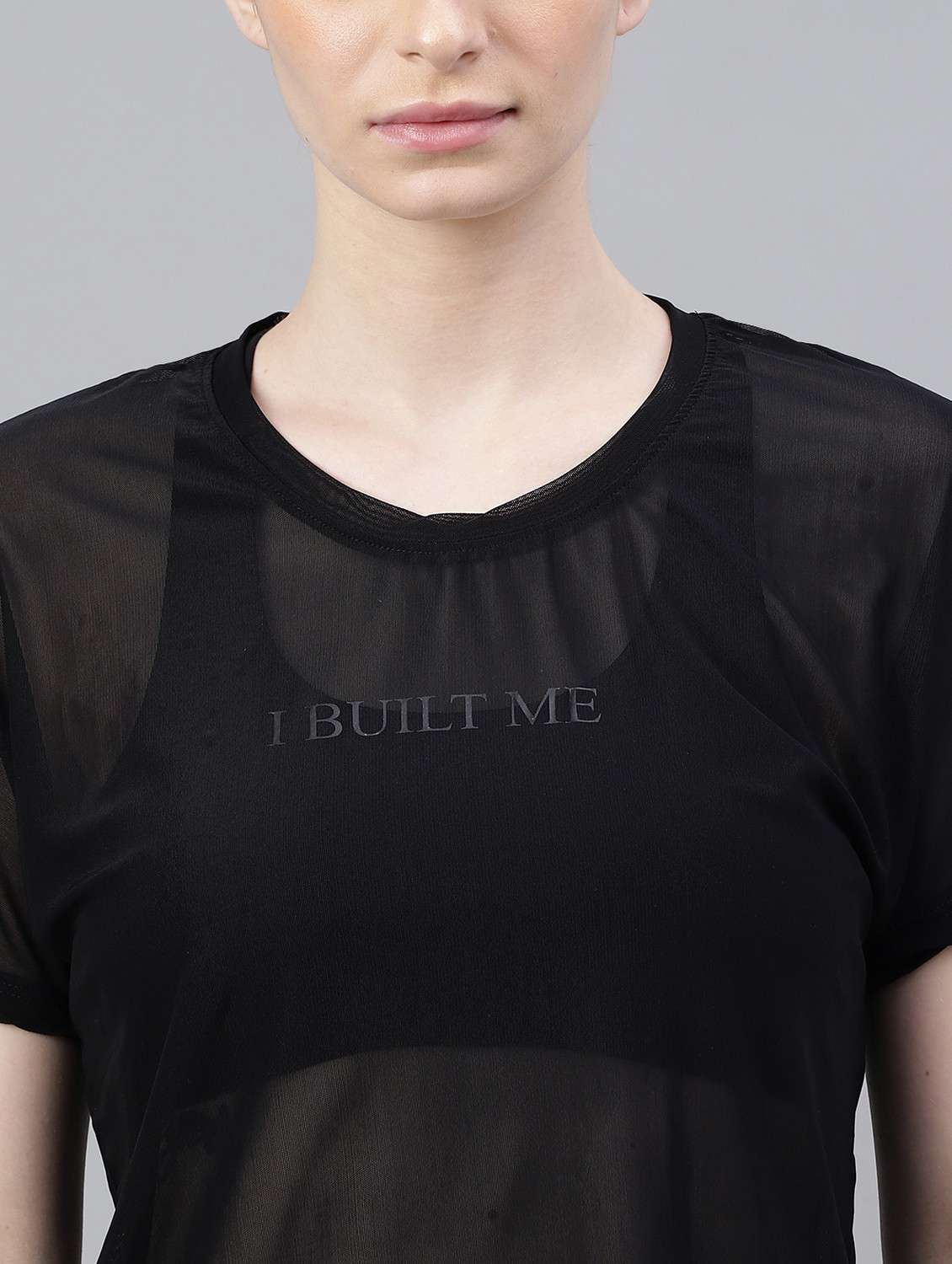 women black typographic round neck sport t-shirt - 21763401 -  Standard Image - 5