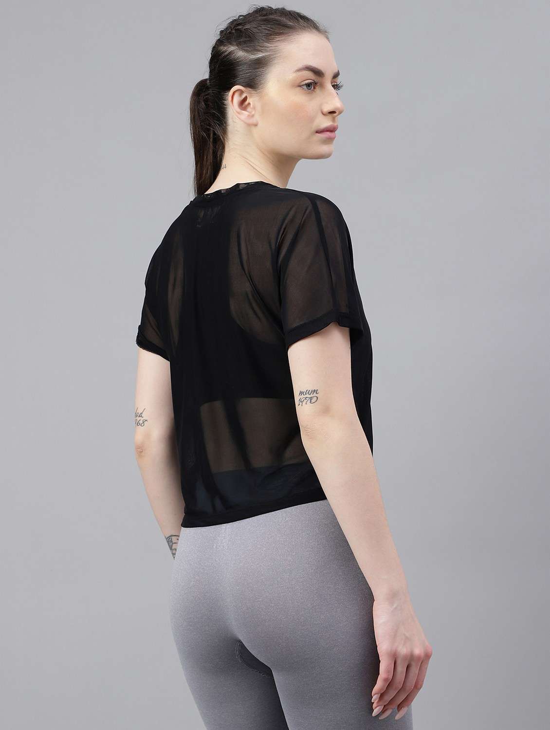 women black typographic round neck sport t-shirt - 21763402 -  Standard Image - 3