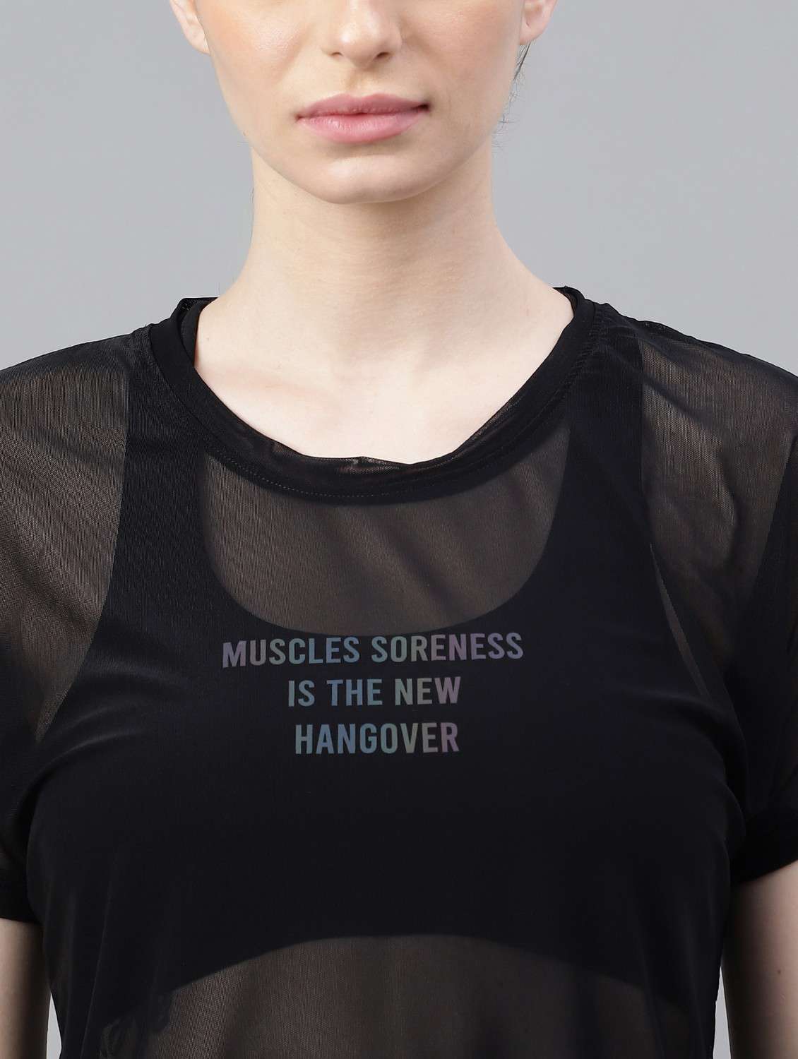 women black typographic round neck sport t-shirt - 21763402 -  Standard Image - 5