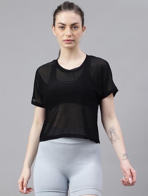 women typographic printed mesh sports t-shirt - 21763404 - Standard Image - 0
