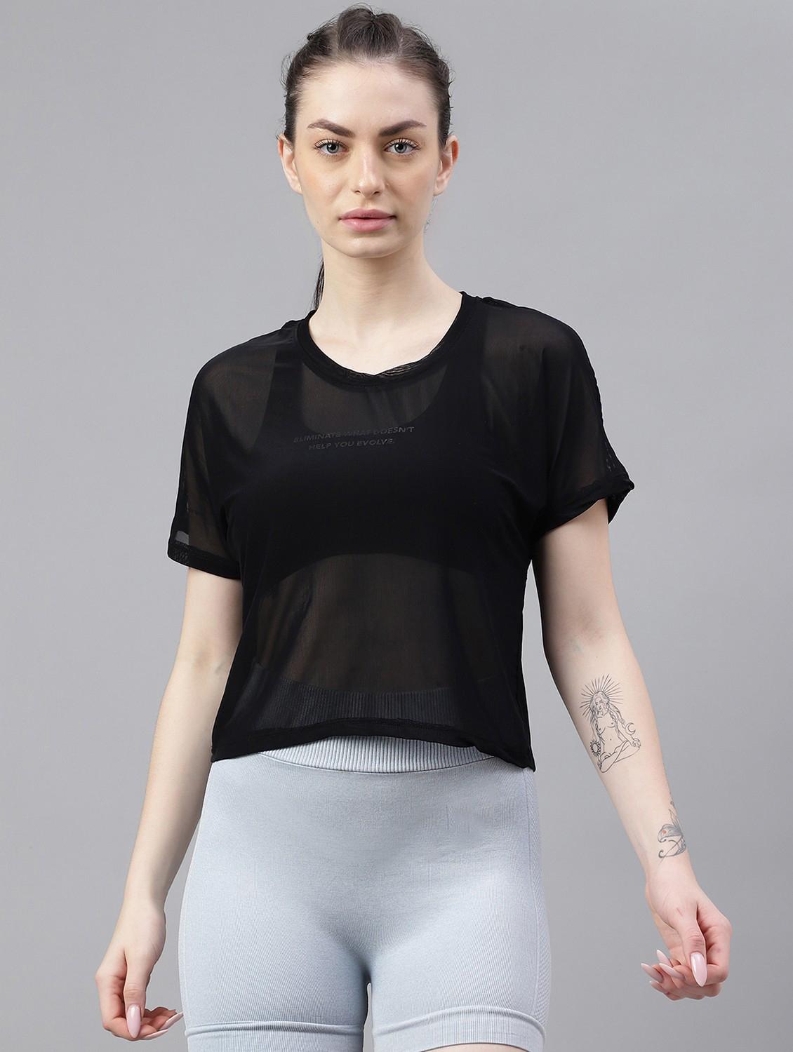 women typographic printed mesh sports t-shirt - 21763404 -  Zoom Image - 0