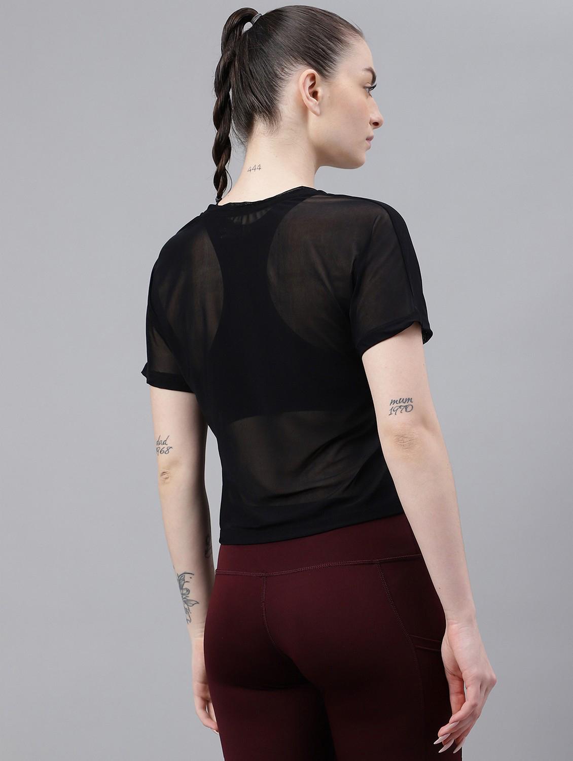 women black typographic round neck sport t-shirt - 21763405 -  Standard Image - 3