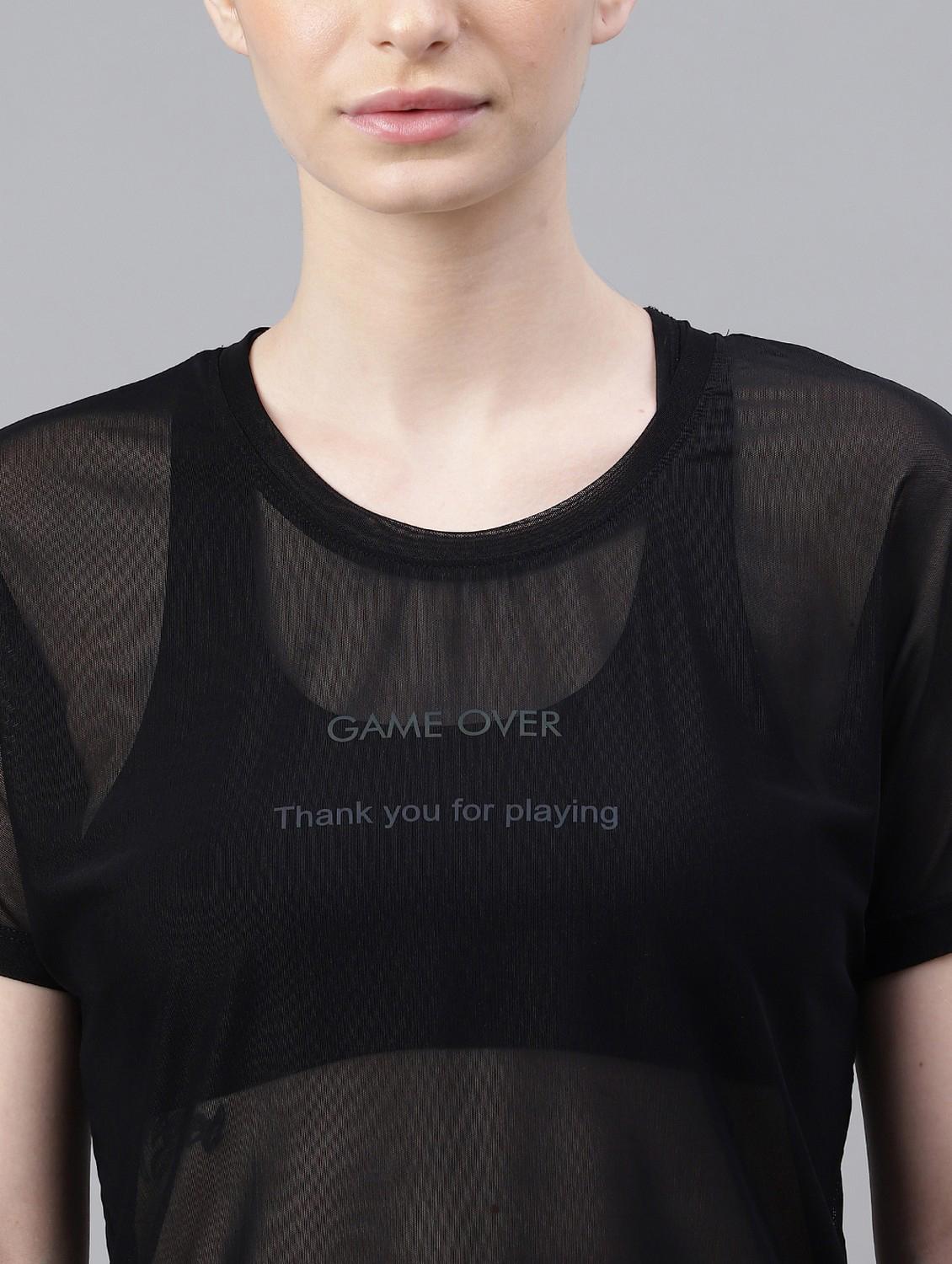 women black typographic round neck sport t-shirt - 21763405 - Standard Image - 5