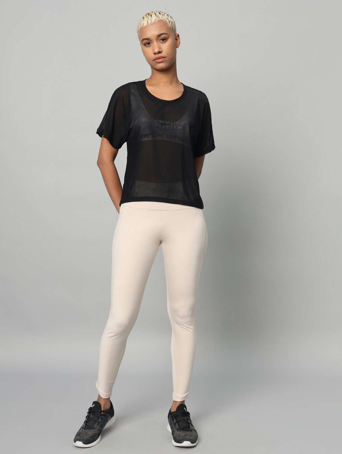 women black typographic round neck sport t-shirt - 21763409 -  Standard Image - 5