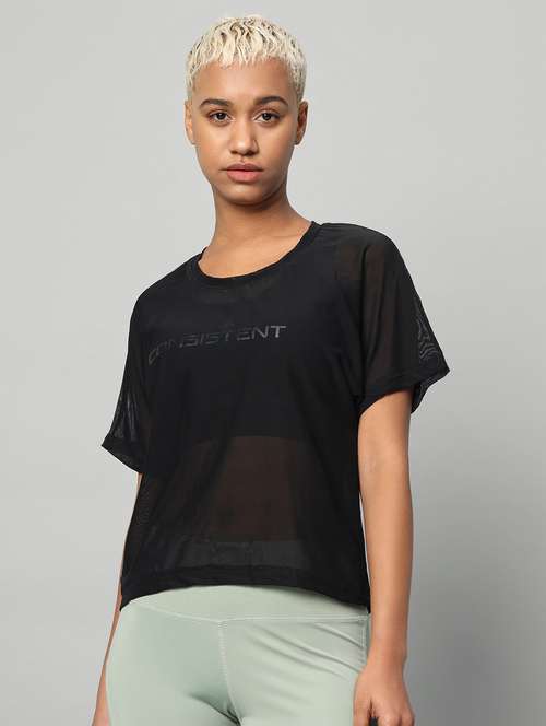 women typographic printed mesh sports t-shirt - 21763410 - Standard Image - 0