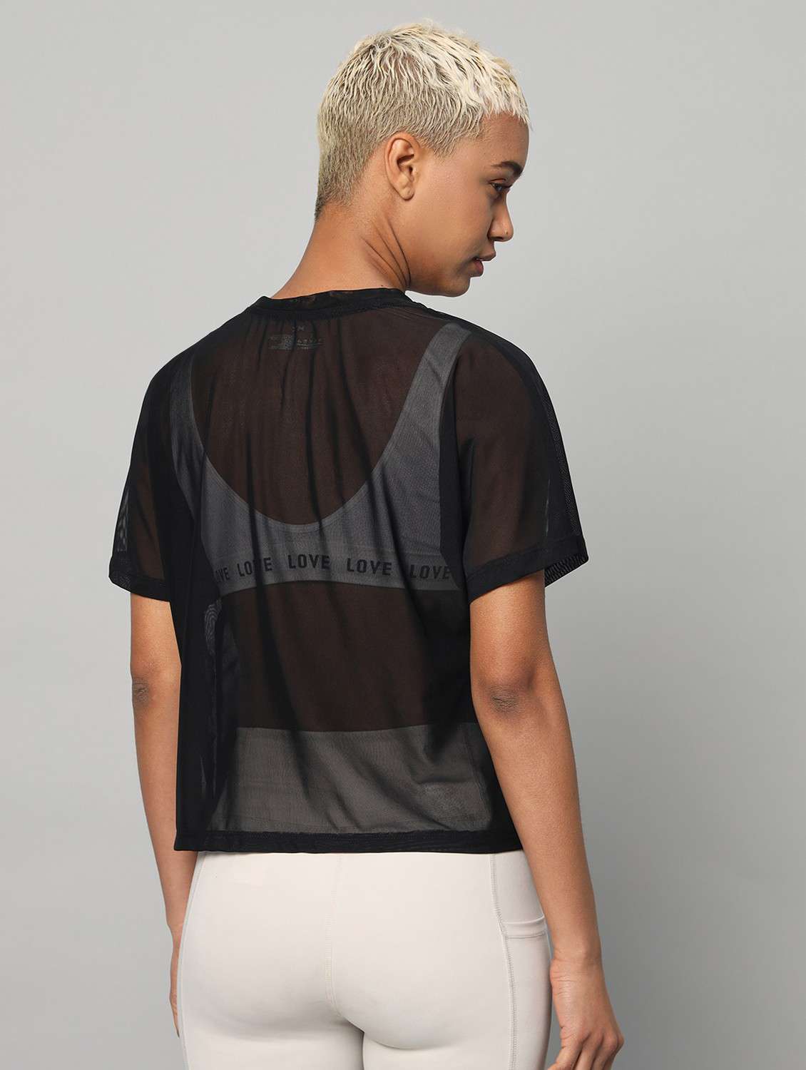 women black typographic round neck sport t-shirt - 21763414 -  Standard Image - 3