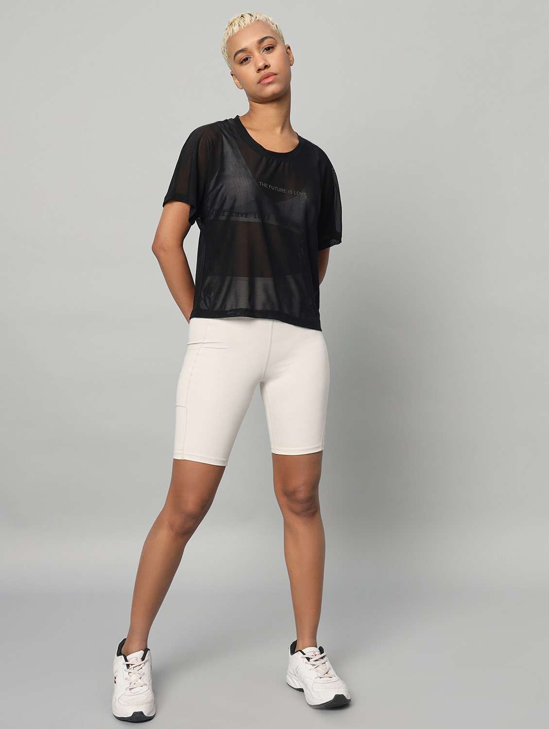 women black typographic round neck sport t-shirt - 21763414 -  Standard Image - 5