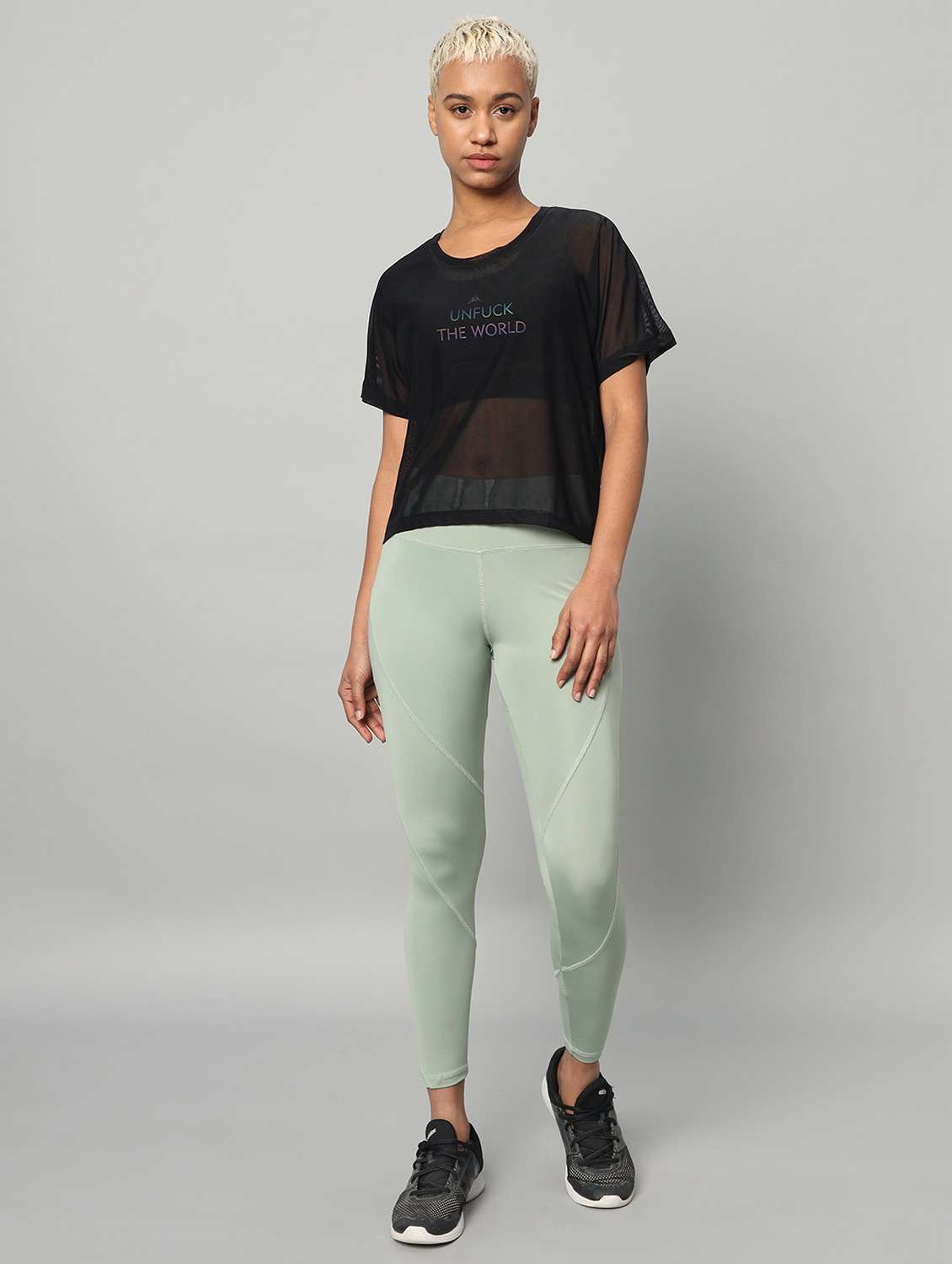 women black typographic round neck sport t-shirt - 21763416 -  Standard Image - 5