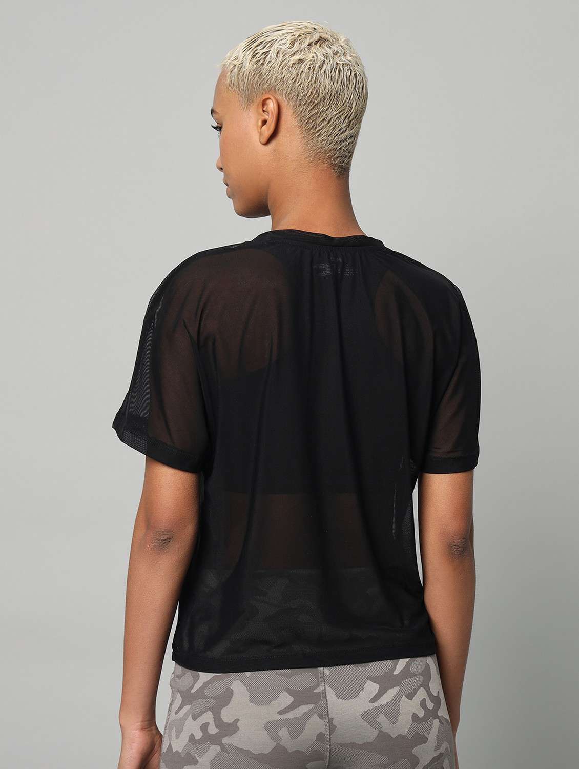 women black typographic round neck sport t-shirt - 21763418 -  Standard Image - 3