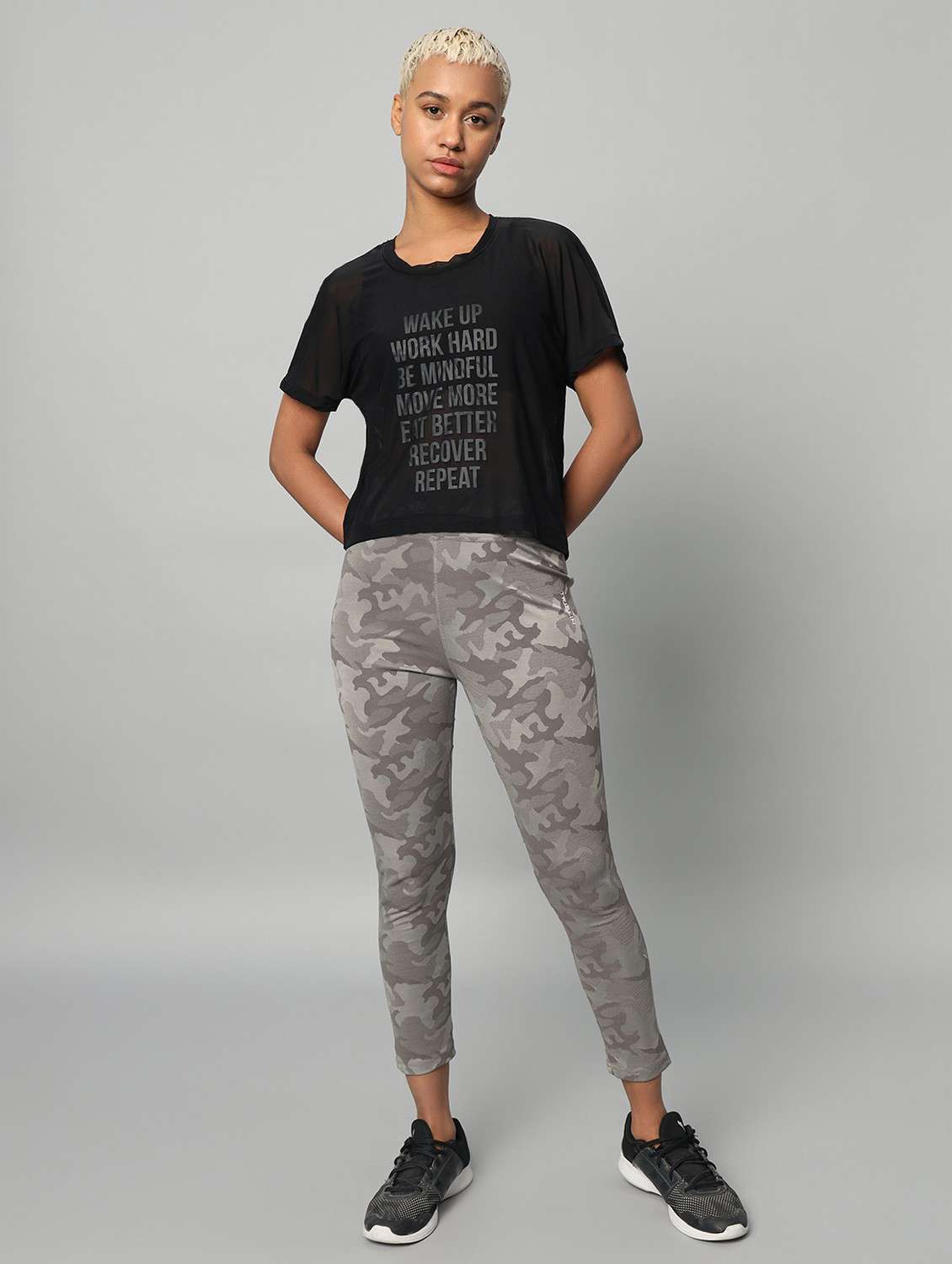 women black typographic round neck sport t-shirt - 21763418 -  Standard Image - 5