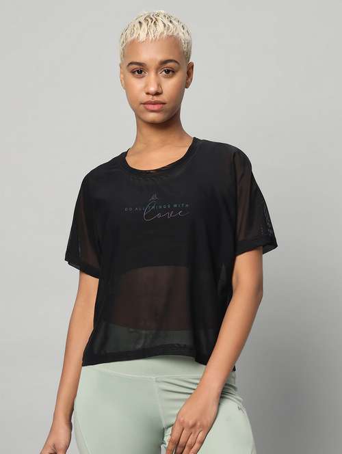 women typographic printed mesh sports t-shirt - 21763419 -  Standard Image - 0