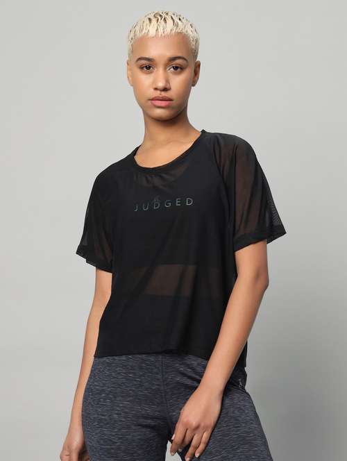 women typographic printed mesh sports t-shirt - 21763420 -  Standard Image - 0