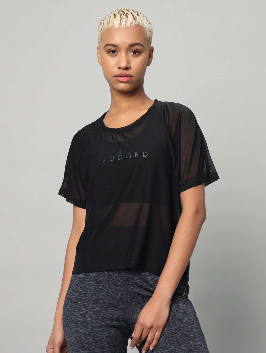 women typographic printed mesh sports t-shirt - 21763420 -  Zoom Image - 0