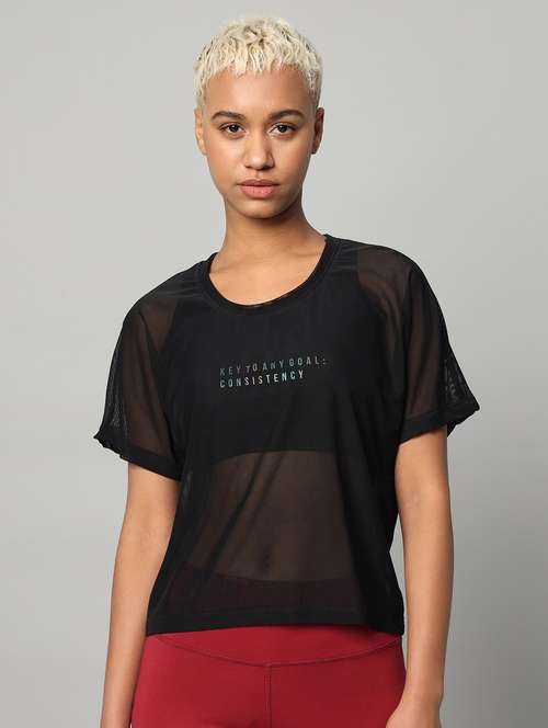 women typographic printed mesh sports t-shirt - 21763421 -  Standard Image - 0