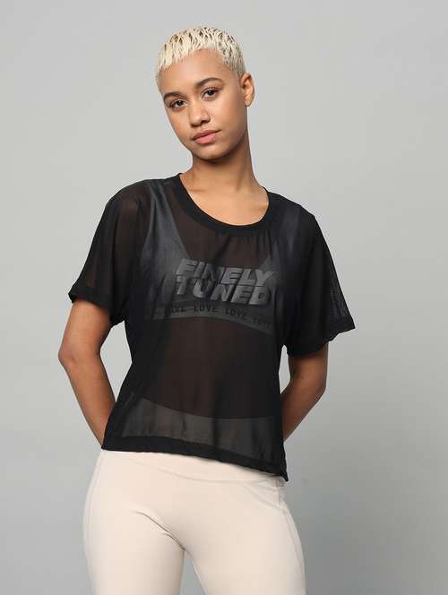women typographic printed mesh sports t-shirt - 21763423 -  Standard Image - 0