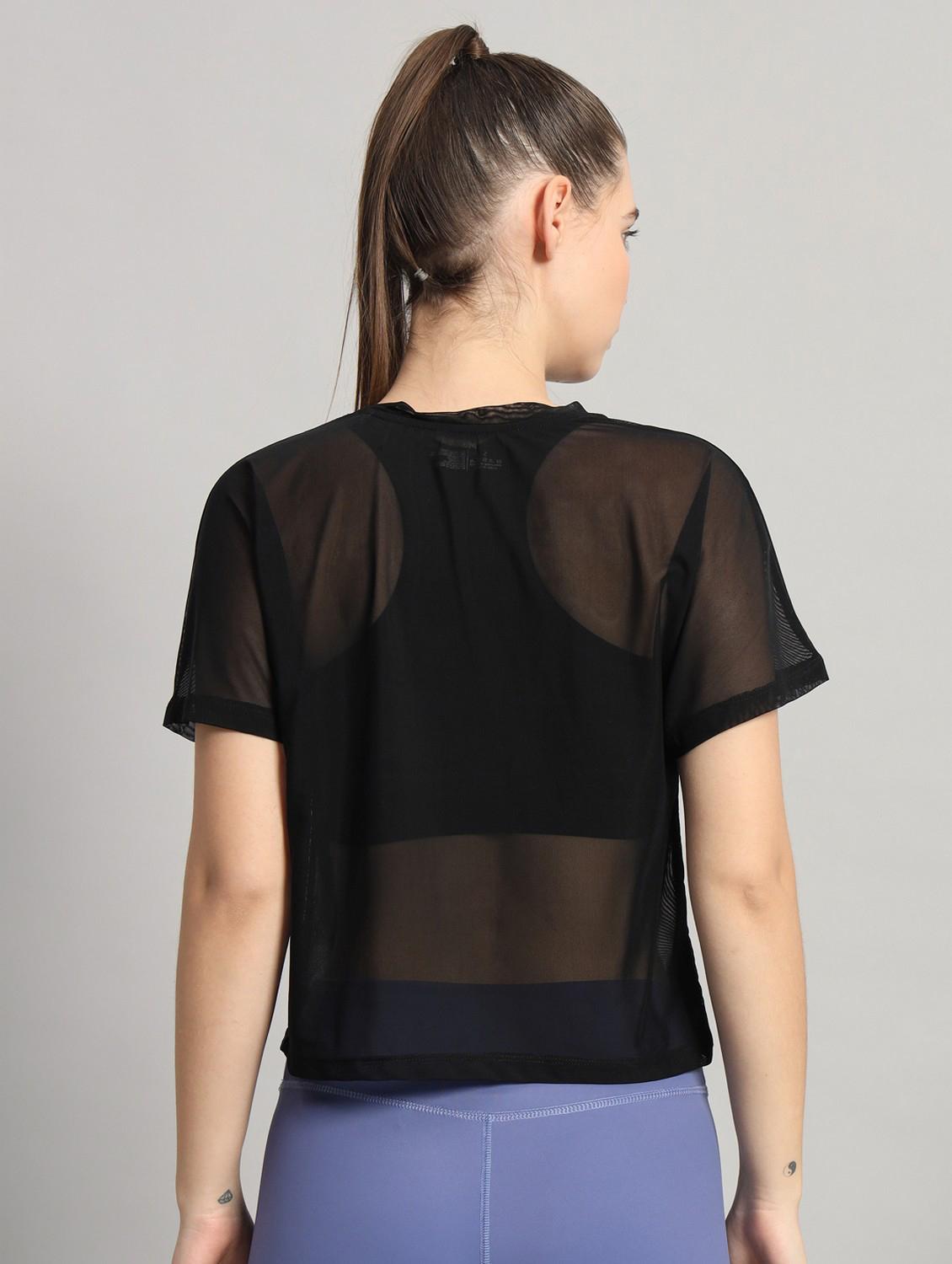 women black typographic round neck sport t-shirt - 21763426 - Standard Image - 3