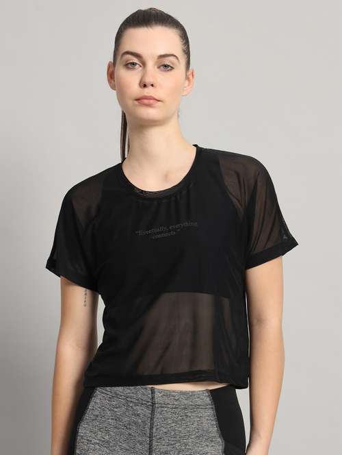 women typographic printed mesh sports t-shirt - 21763427 -  Standard Image - 0