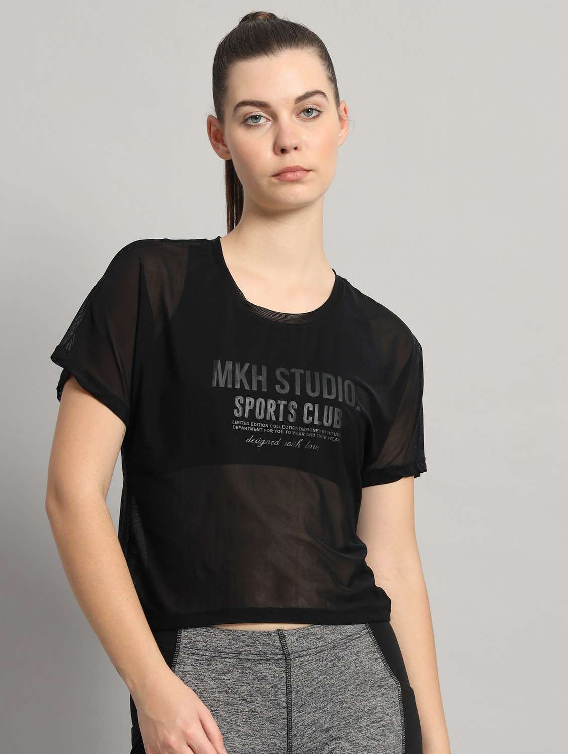 women typographic printed mesh sports t-shirt