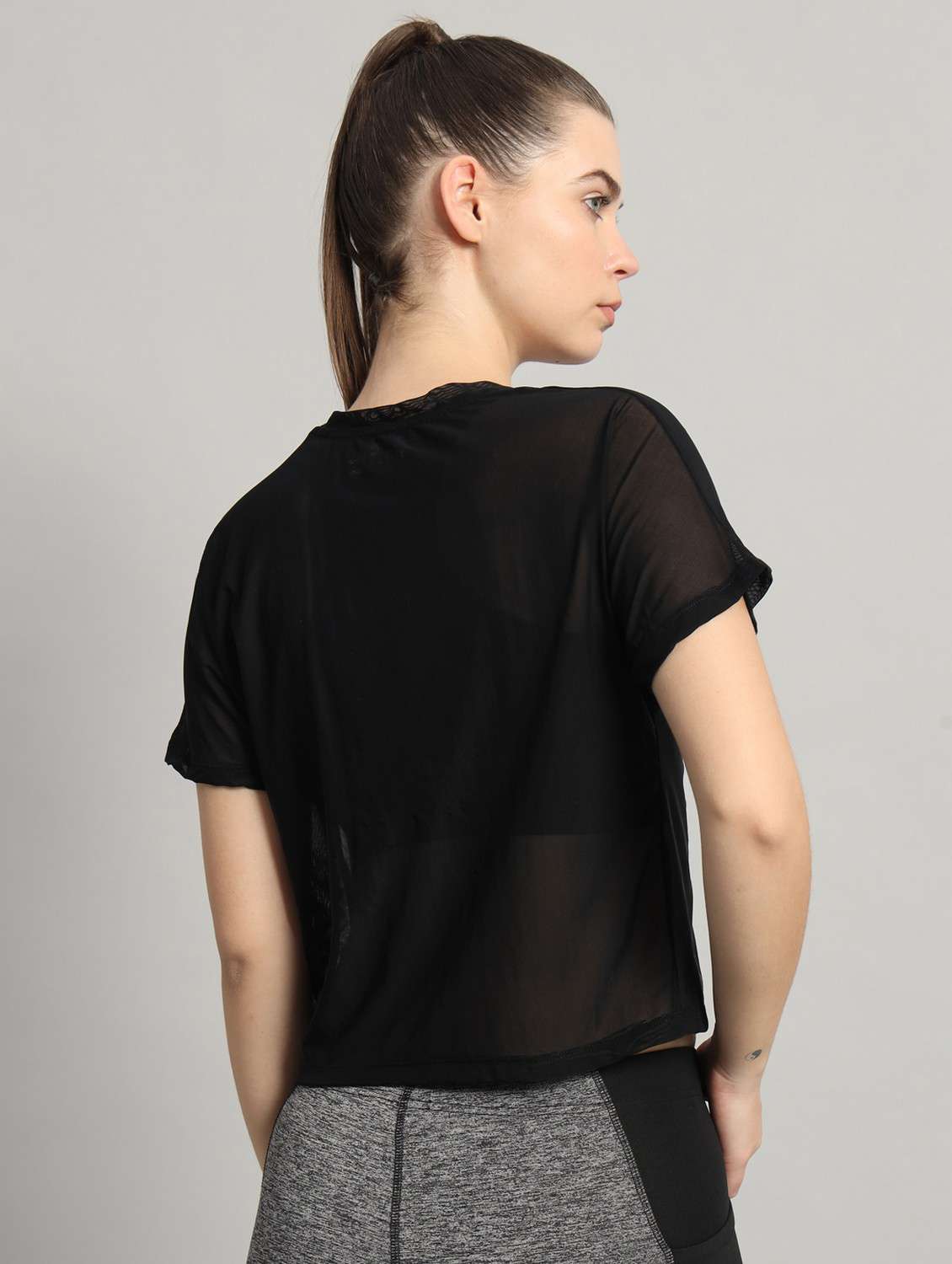 women black typographic round neck sport t-shirt - 21763429 -  Standard Image - 3