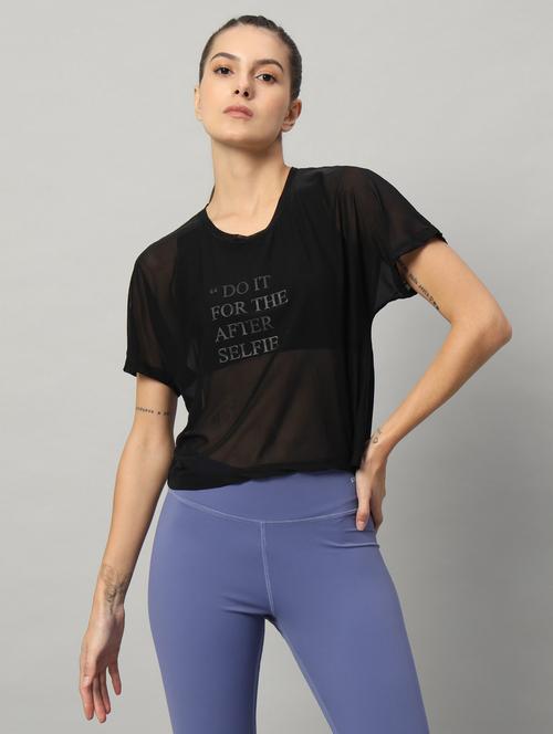 women typographic printed mesh sports t-shirt - 21763434 - Standard Image - 0