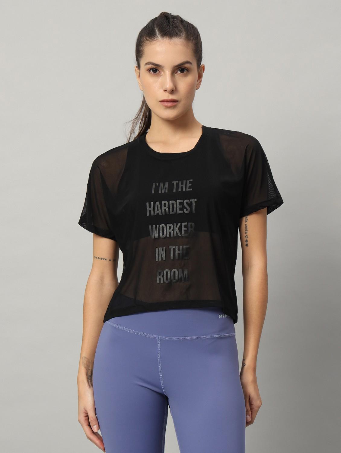 women typographic printed mesh sports t-shirt - 21763435 - Zoom Image - 0