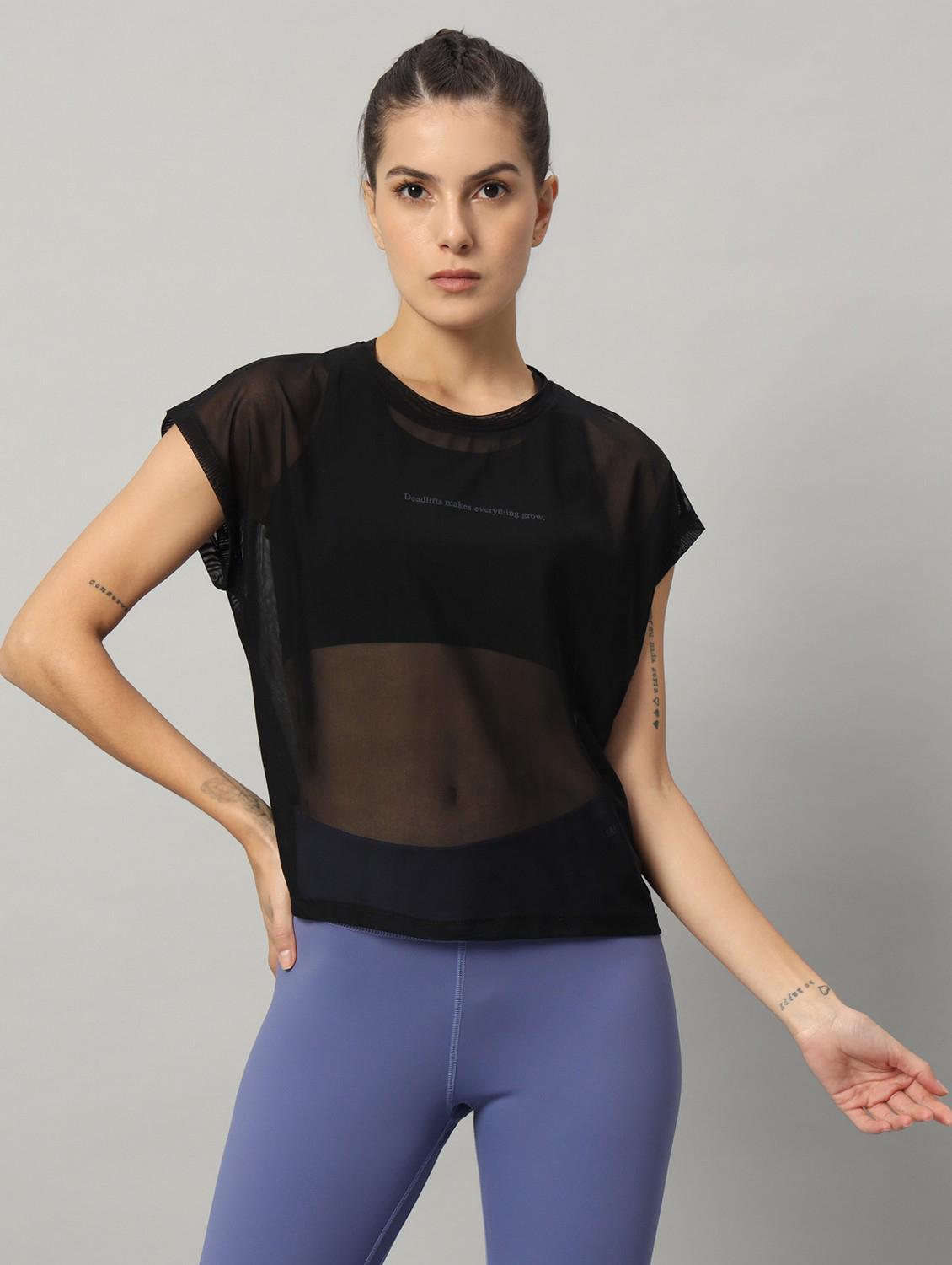 women black typographic round neck sport t-shirt