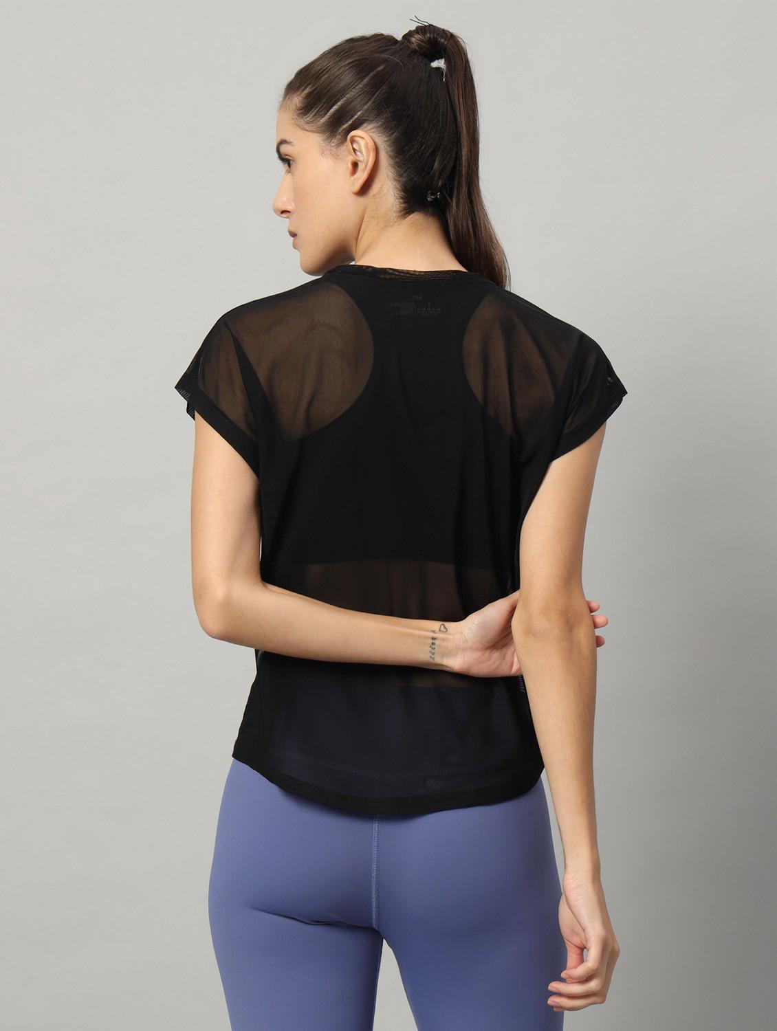 women black typographic round neck sport t-shirt - 21763437 - Standard Image - 3