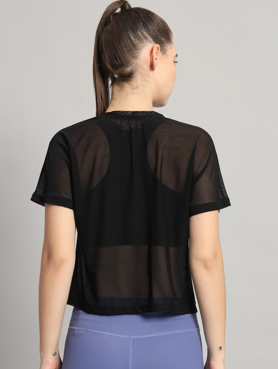 women black typographic round neck sport t-shirt - 21763439 - Standard Image - 3