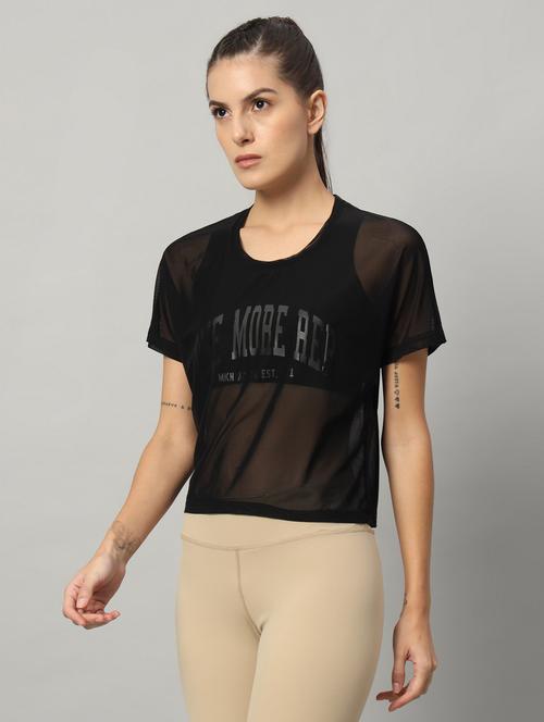 women typographic printed mesh sports t-shirt - 21763441 - Standard Image - 0
