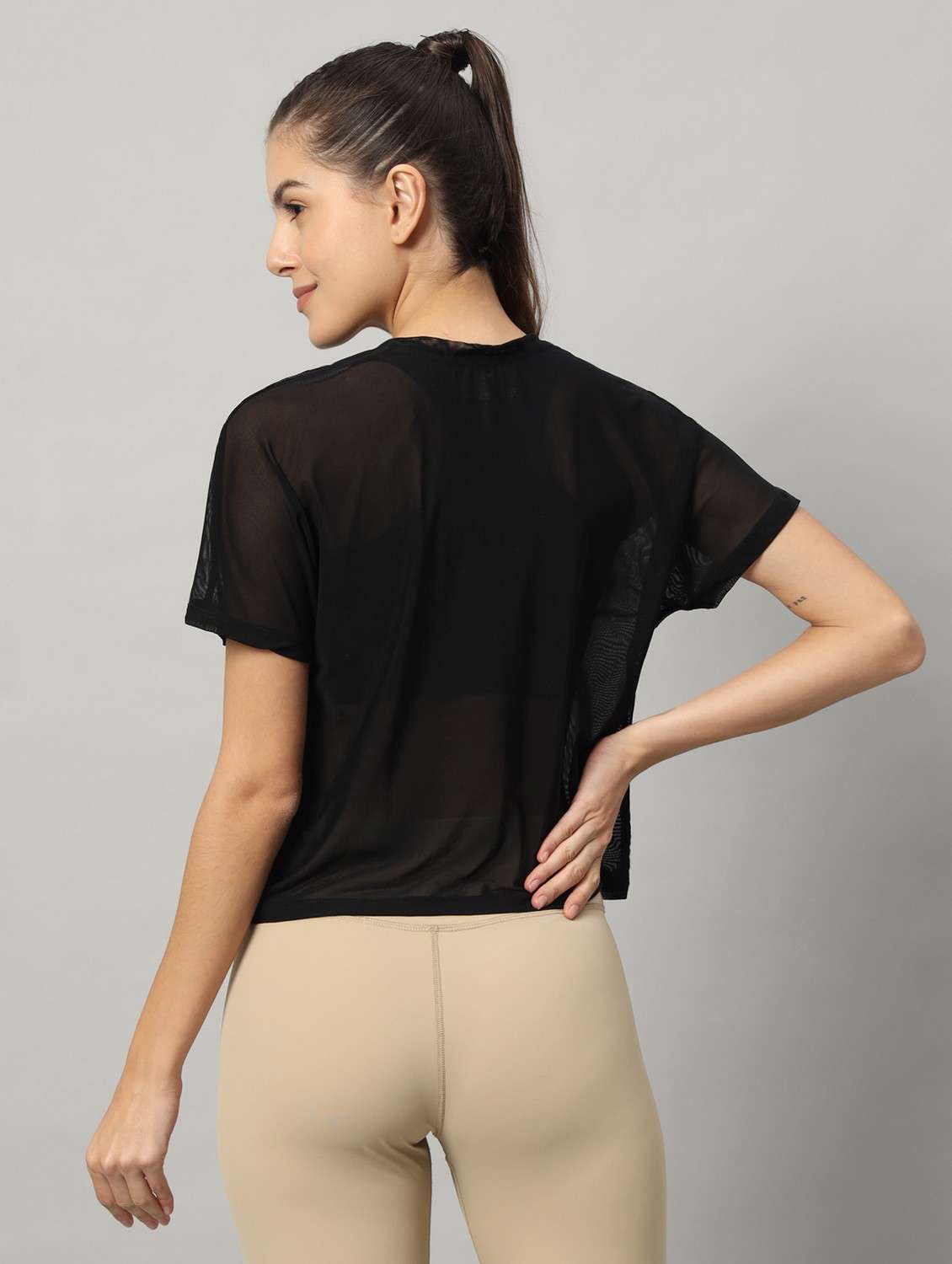 women black typographic round neck sport t-shirt - 21763442 -  Standard Image - 3