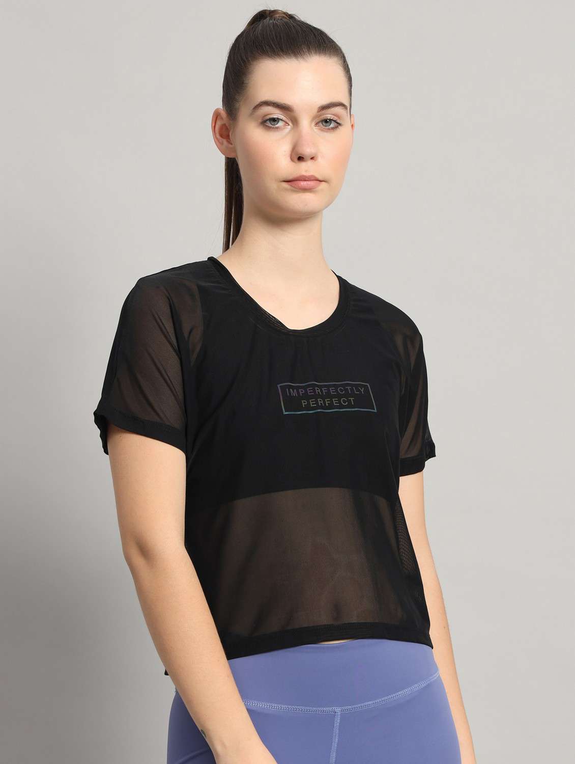 women typographic printed mesh sports t-shirt