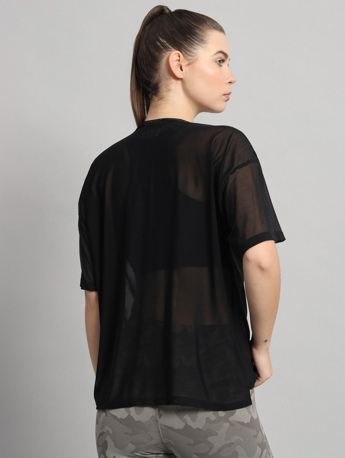 women black typographic round neck sport t-shirt - 21763447 - Standard Image - 3