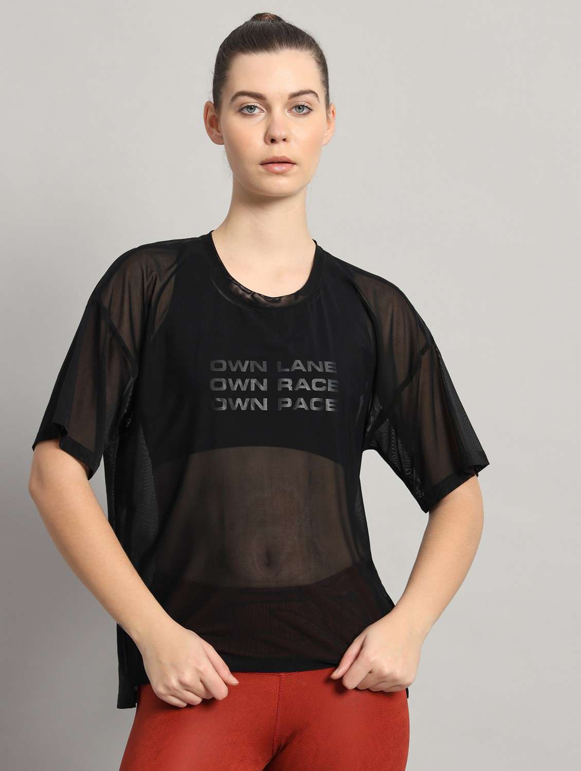 women black typographic round neck sport t-shirt