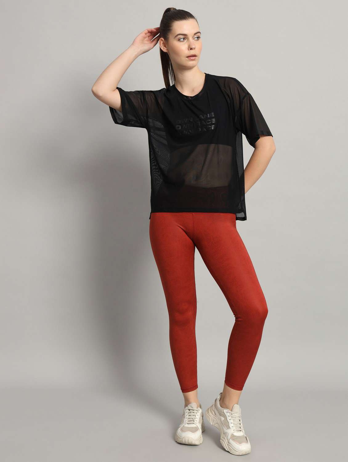 women black typographic round neck sport t-shirt - 21763448 -  Standard Image - 5