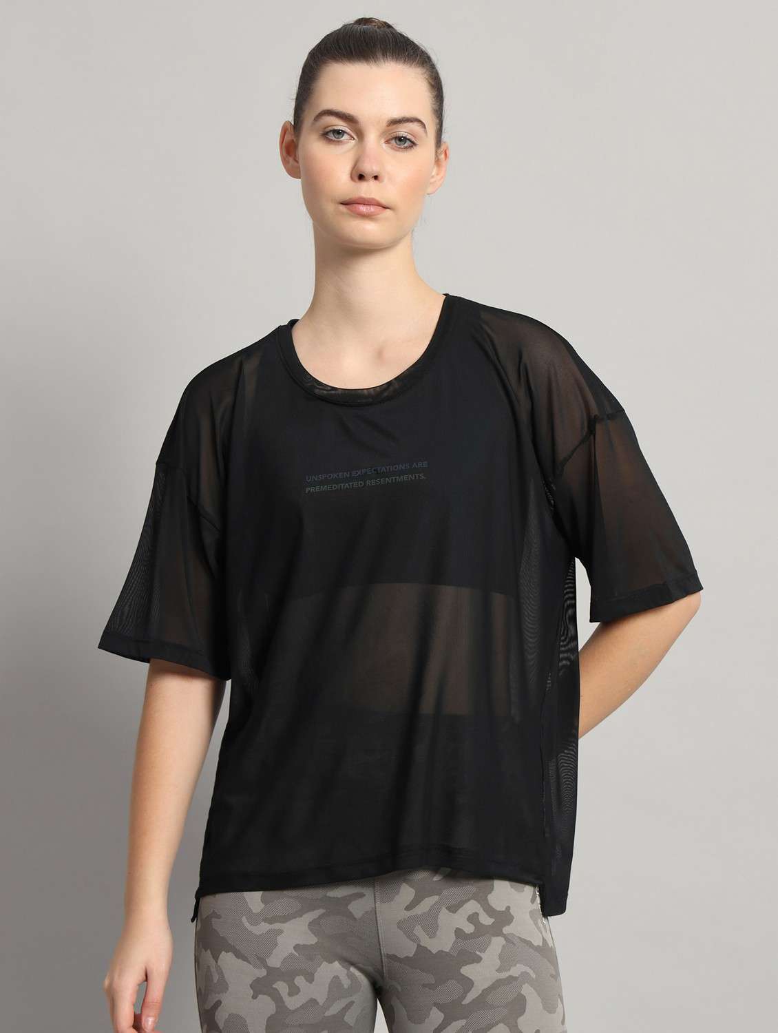 women black typographic round neck sport t-shirt