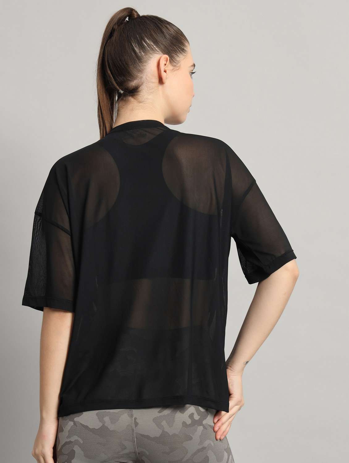 women black typographic round neck sport t-shirt - 21763450 - Standard Image - 3