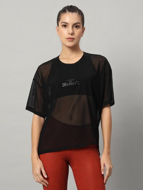 women typographic printed mesh sports t-shirt - 21763452 - Standard Image - 0