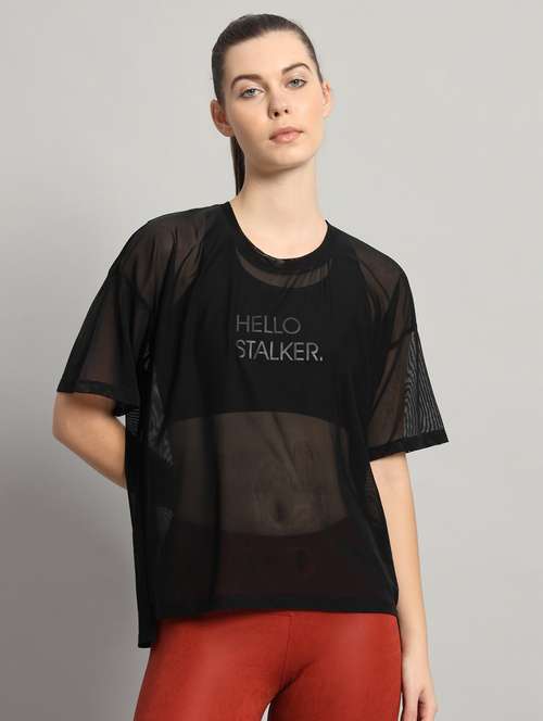 women typographic printed mesh sports t-shirt - 21763454 -  Standard Image - 0