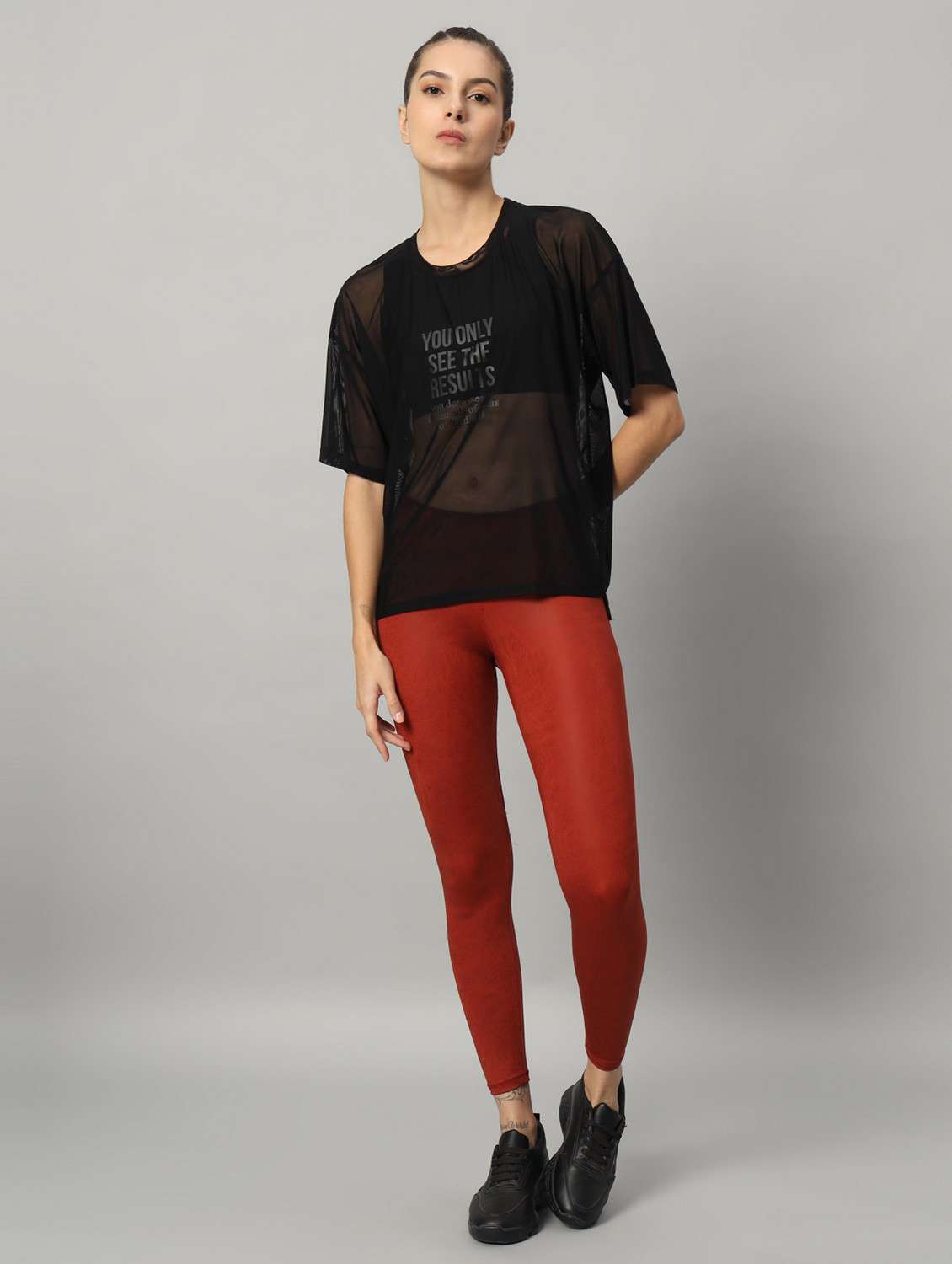 women black typographic round neck sport t-shirt - 21763455 -  Standard Image - 5