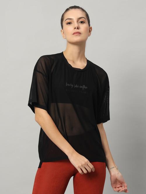 women typographic printed mesh sports t-shirt - 21763456 - Standard Image - 0