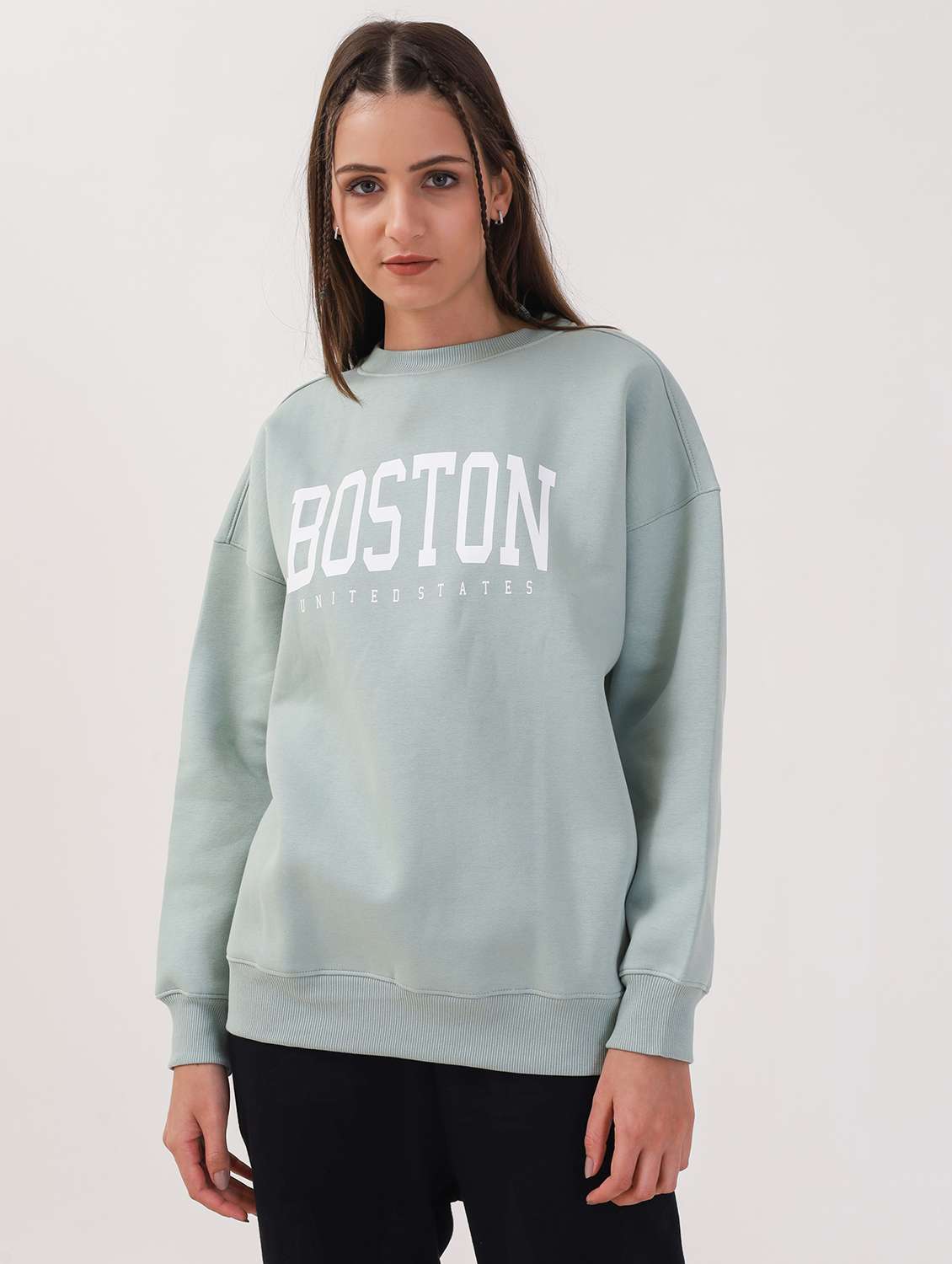 women printed long sleeve oversized sweatshirt