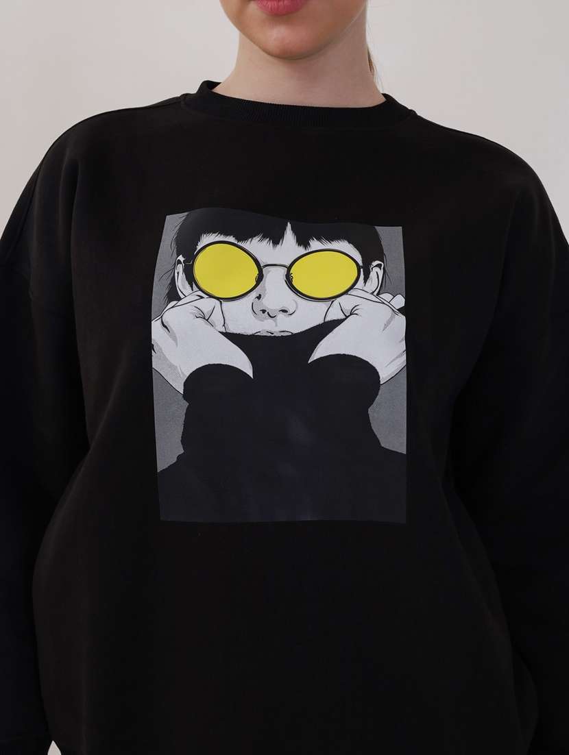 women printed long sleeves oversized sweatshirt - 21764135 -  Standard Image - 3